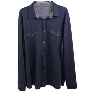 Johnston & Murphy 1850 Blue Denim Look Button Long Sleeve Stretchy Shirt XL